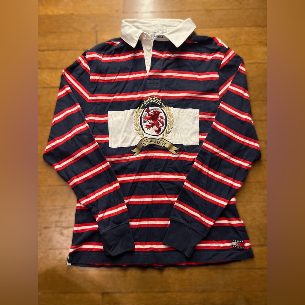 Tommy Hilfiger Navy Red White Striped Rugby Polo